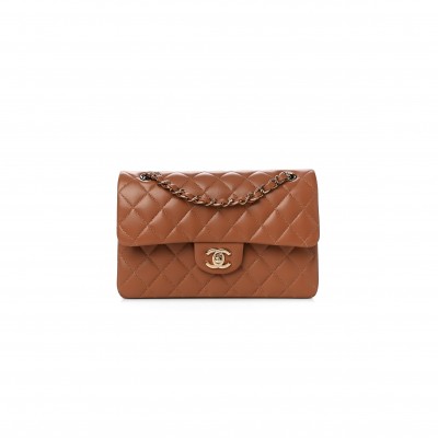 CHANEL LAMBSKIN QUILTED SMALL DOUBLE FLAP BROWN AS1117 (23*14.5*6cm)